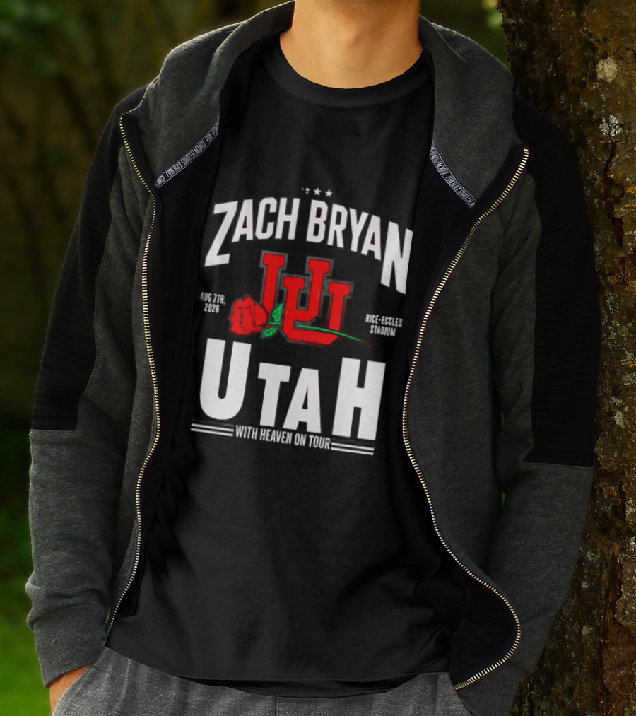 Zach Bryan Utah Rice Eccles Stadium Aug 7th 2026 With Heaven On Tour Red Rose JJJ T-Shirt