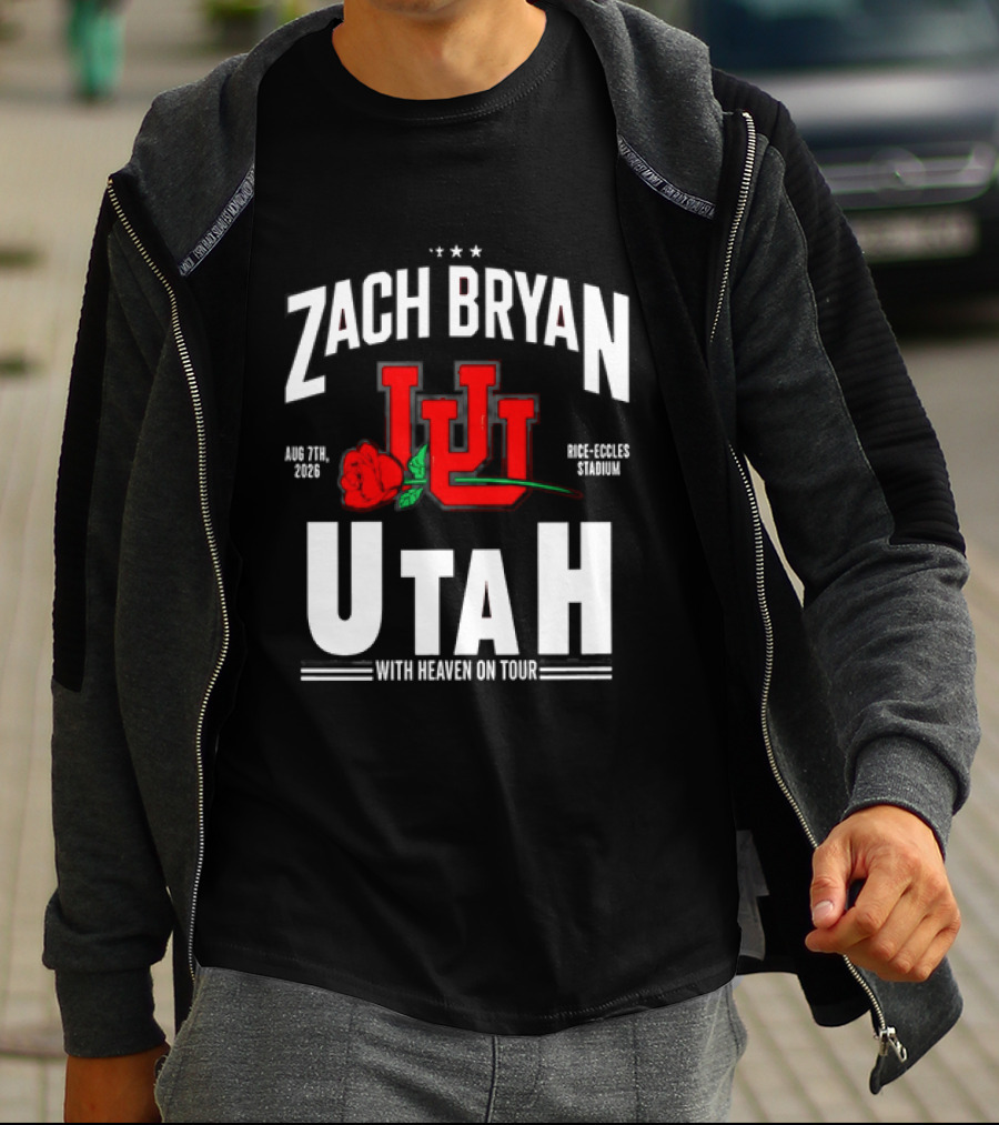 Zach Bryan Utah Rice Eccles Stadium Aug 7th 2026 With Heaven On Tour Red Rose JJJ T-Shirt