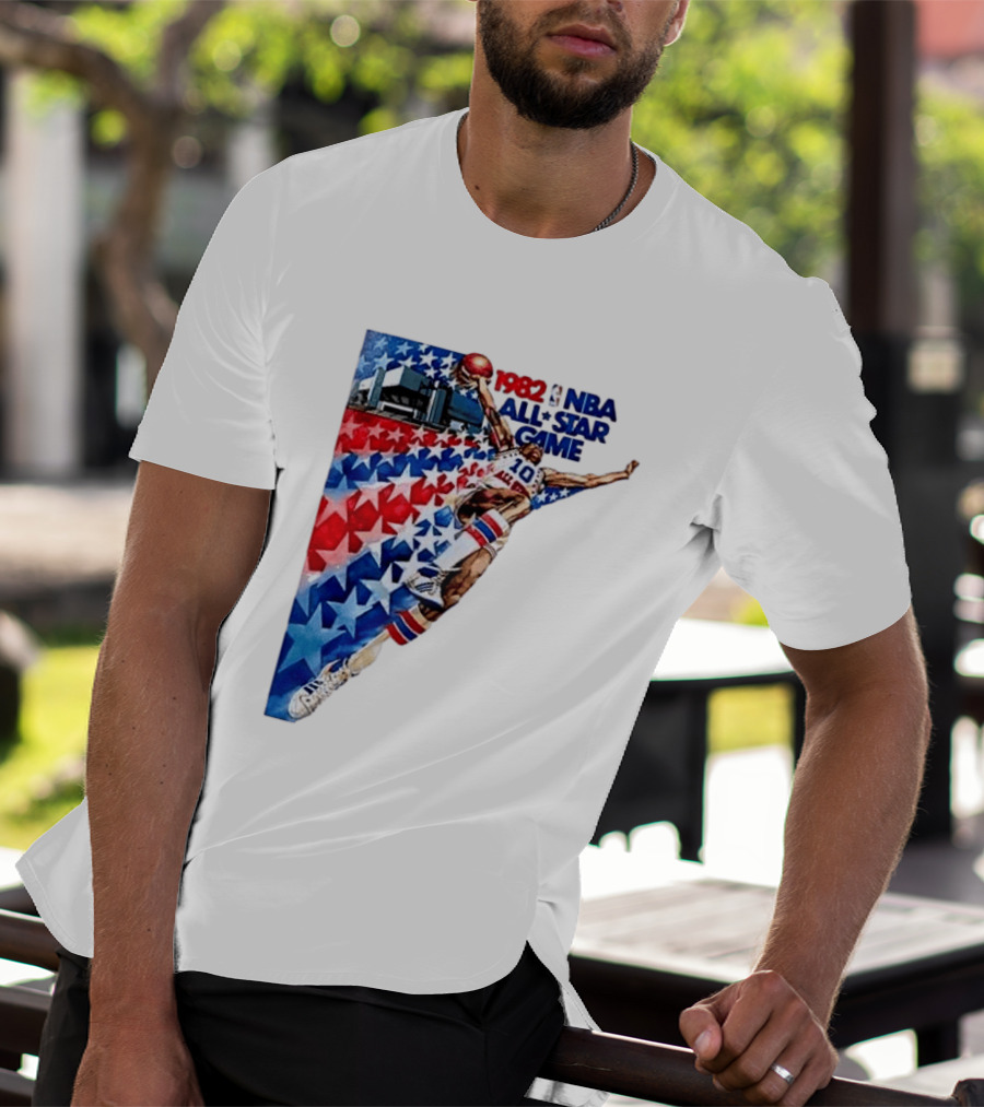 1982 NBA All Star Game Dunking Pose With Stars And Stripes T-Shirt