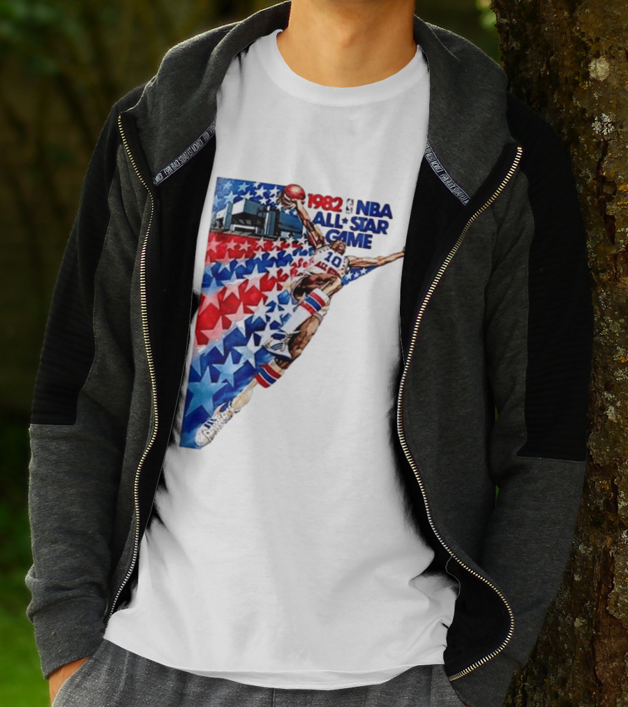 1982 NBA All Star Game Dunking Pose With Stars And Stripes T-Shirt
