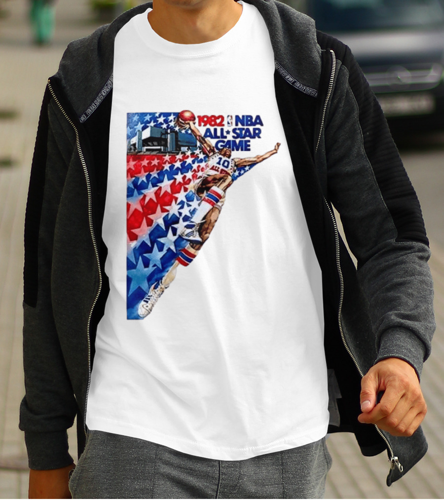 1982 NBA All Star Game Dunking Pose With Stars And Stripes T-Shirt