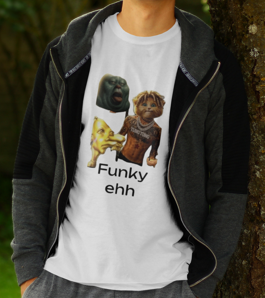 Neegy Funky Ehh Tung Tung Cat Tattoo Character Trio T-Shirt