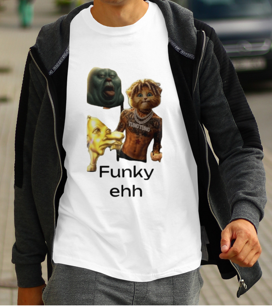 Neegy Funky Ehh Tung Tung Cat Tattoo Character Trio T-Shirt