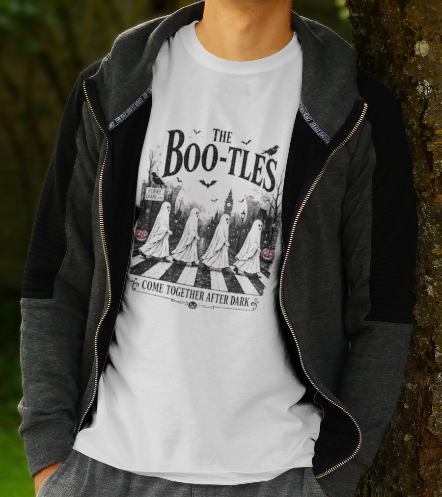 The Boo Tles Come Together After Dark Halloween Ghostly Abbey Road Bats Pumpkins T-Shirt