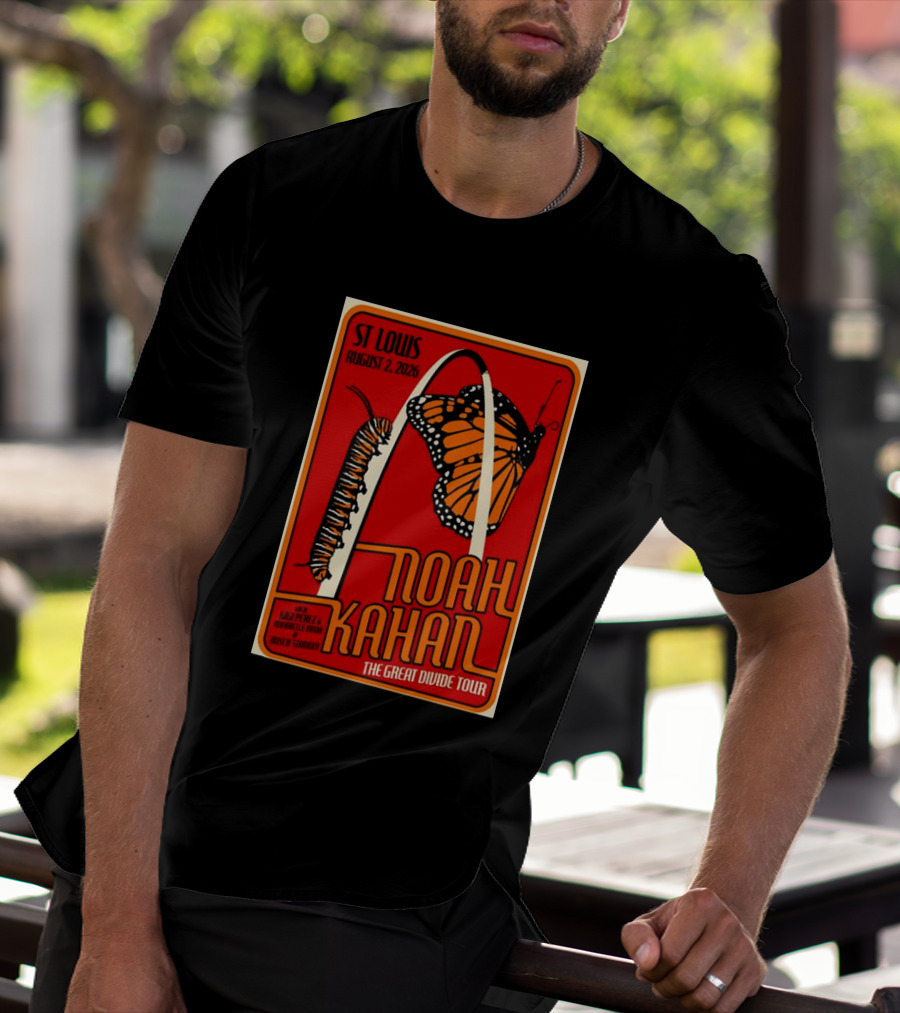 Noah Kahan August 2 2026 St Louis The Great Divide Tour Monarch Arch T-Shirt