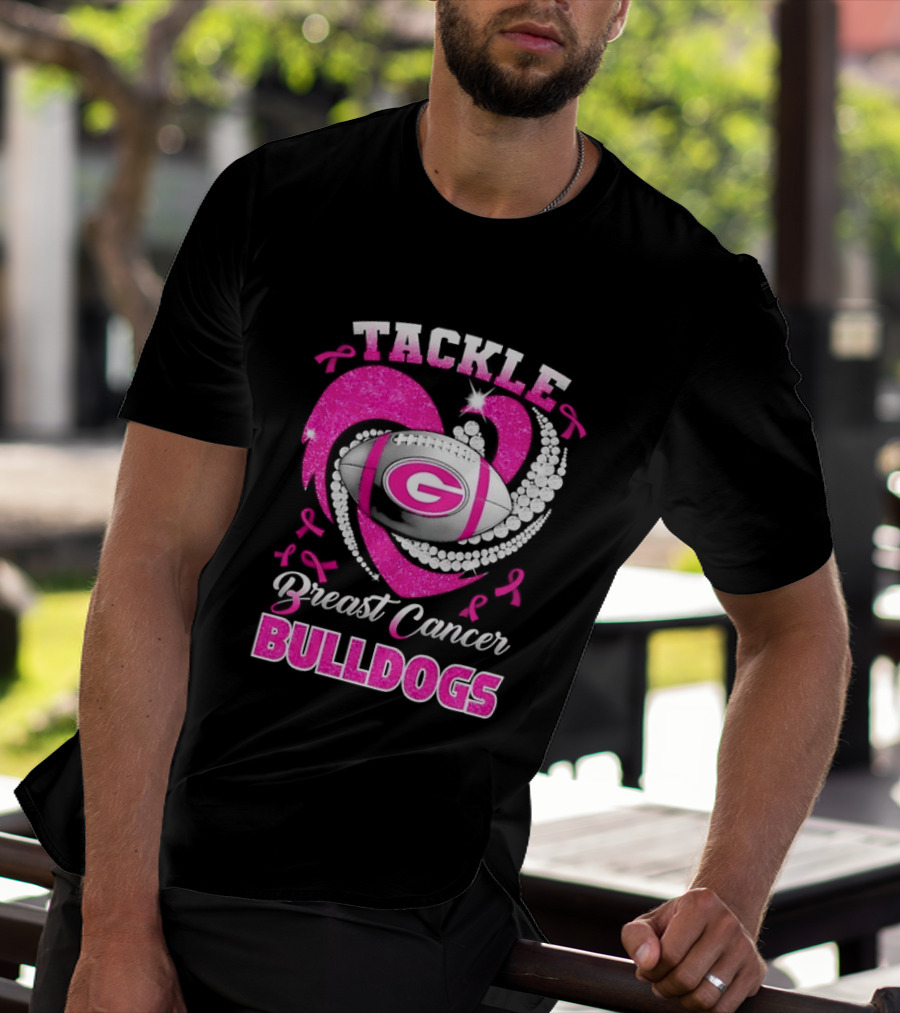 Tackle Breast Cancer Bulldogs Football G Logo Pink Ribbon T-Shirt