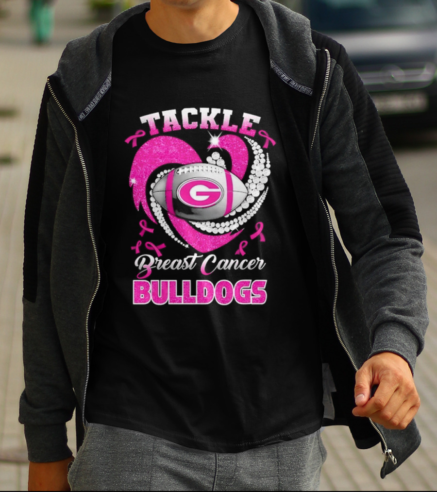 Tackle Breast Cancer Bulldogs Football G Logo Pink Ribbon T-Shirt