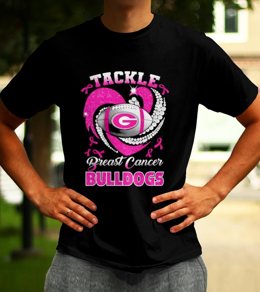 Tackle Breast Cancer Bulldogs Football G Logo Pink Ribbon T-Shirt
