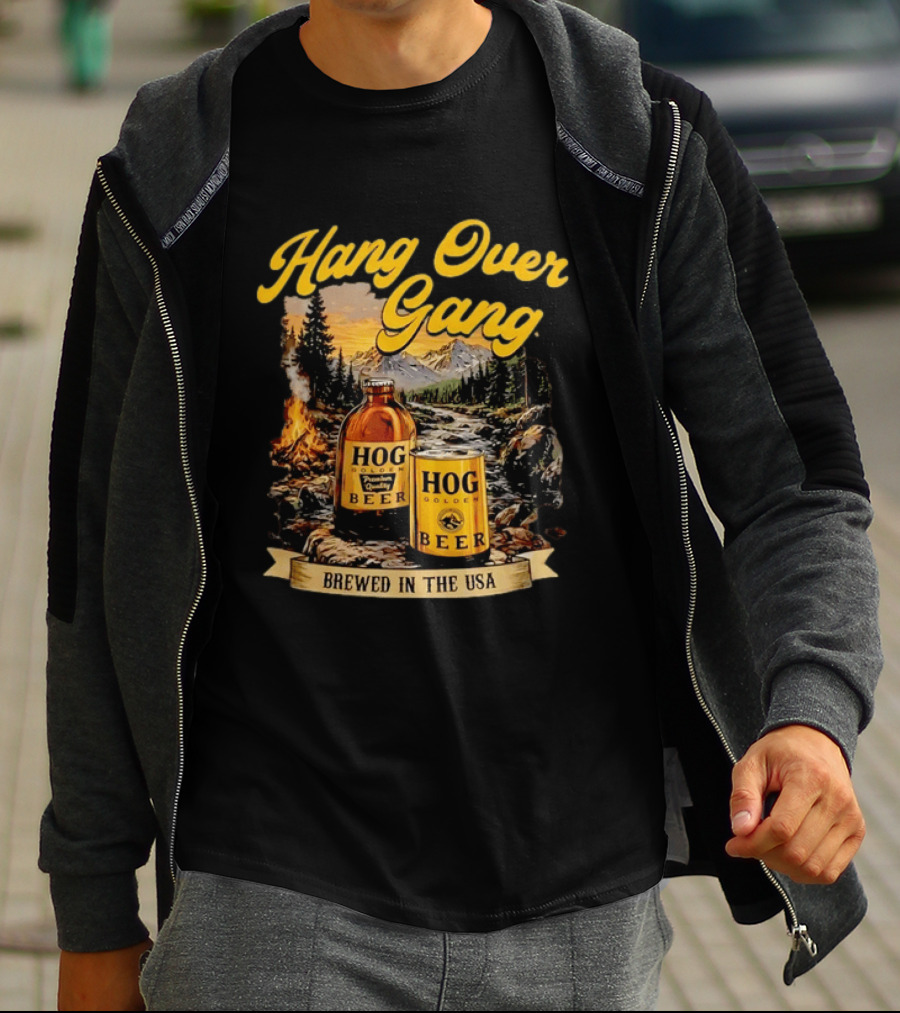 Hang Over Gang Hog Golden Beer Brewed In The USA Scenic Mountain T-Shirt