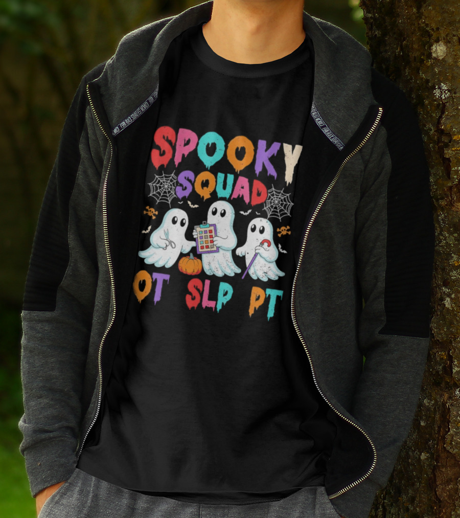 OT SLP PT Spooky Squad Halloween Ghosts Pumpkin Clipboard Lollipop T-Shirt