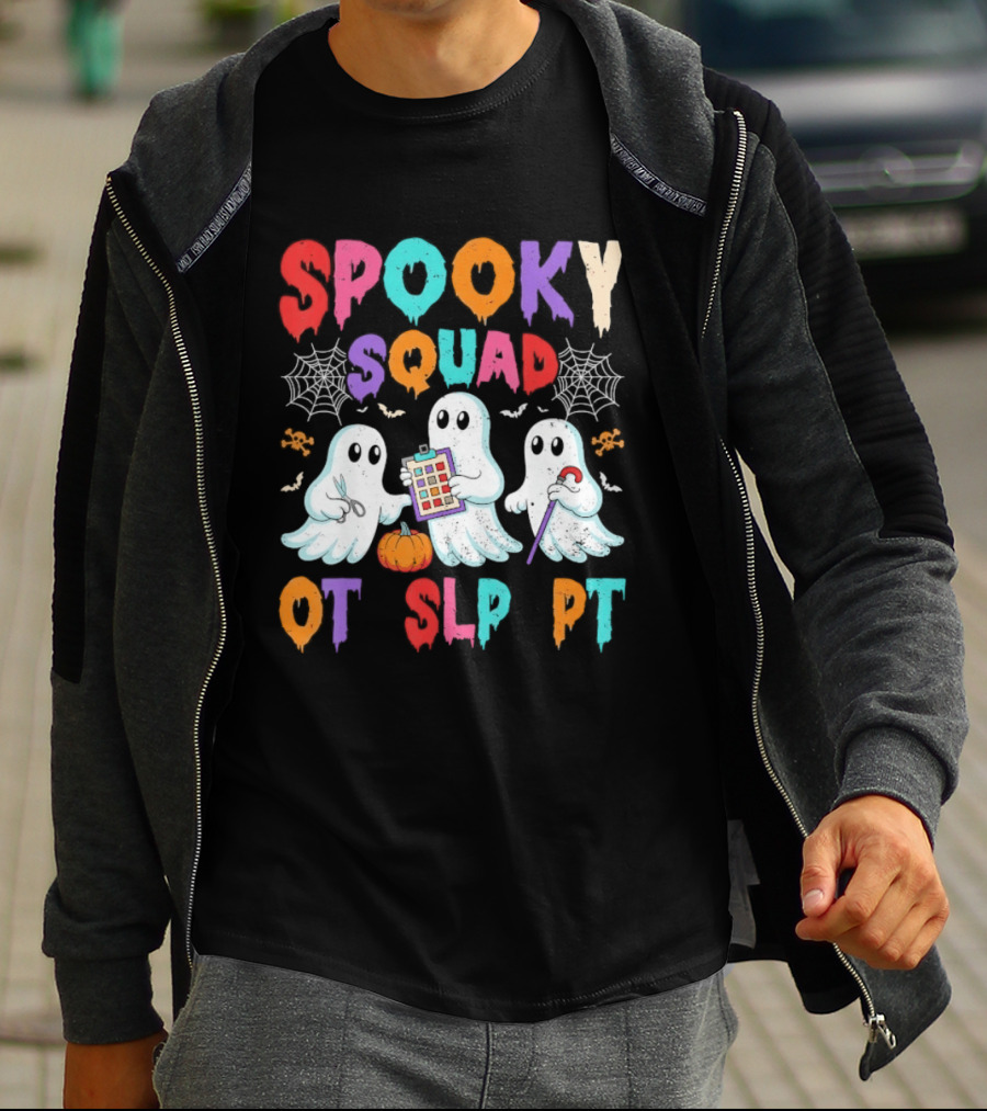 OT SLP PT Spooky Squad Halloween Ghosts Pumpkin Clipboard Lollipop T-Shirt