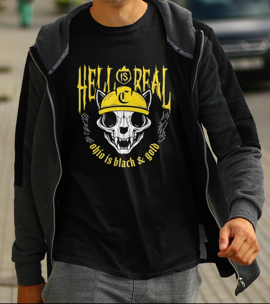 Hell Is Real Ohio Is Black And Gold Skull C Hat T-Shirt