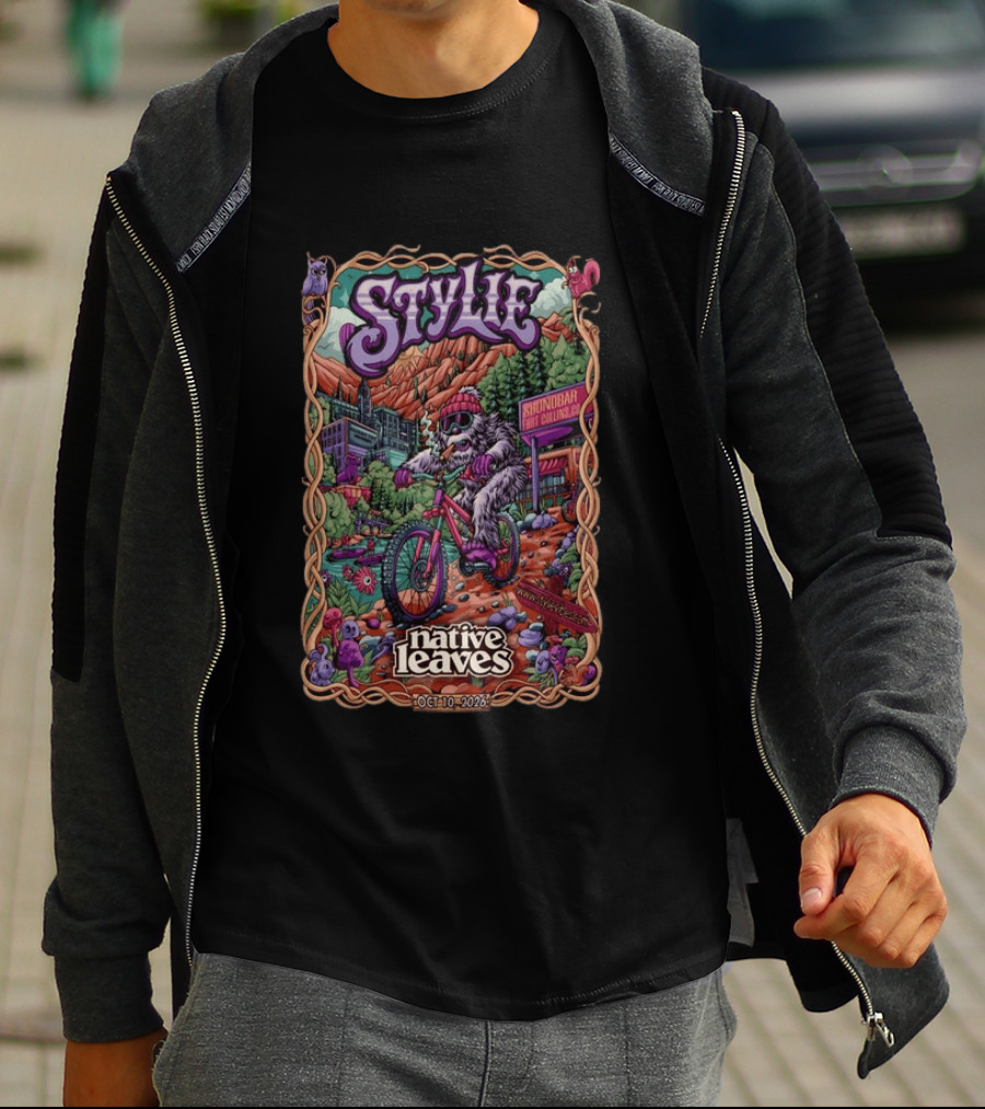 Stylie Native Leaves Yeti Mountain Biking Sound Bar Fort Collins Oct 10 2026 T-Shirt