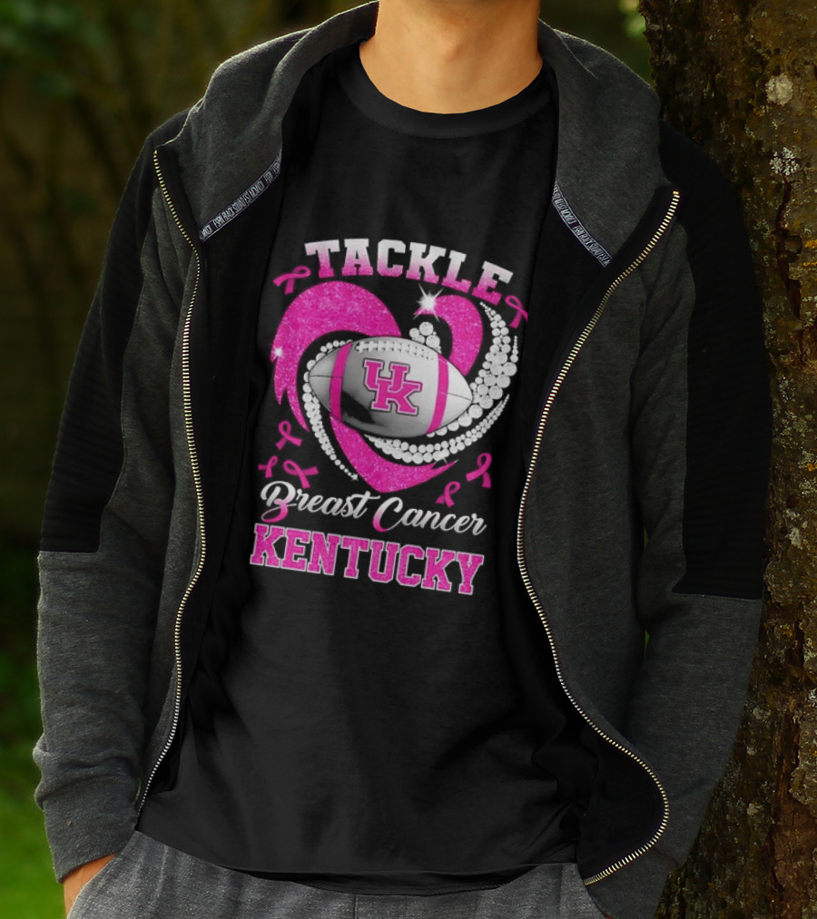 Tackle Breast Cancer Kentucky Wildcats UK Football Pink Ribbons T-Shirt