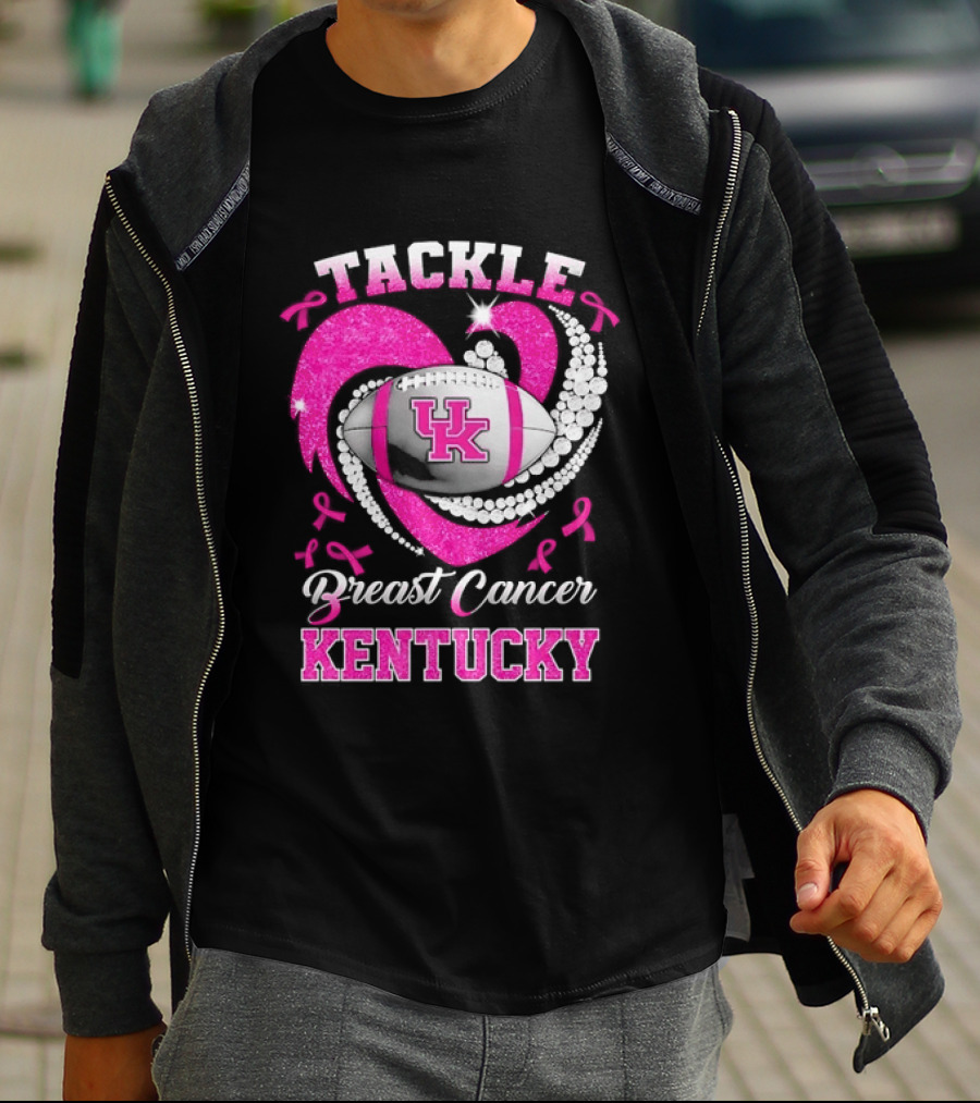 Tackle Breast Cancer Kentucky Wildcats UK Football Pink Ribbons T-Shirt