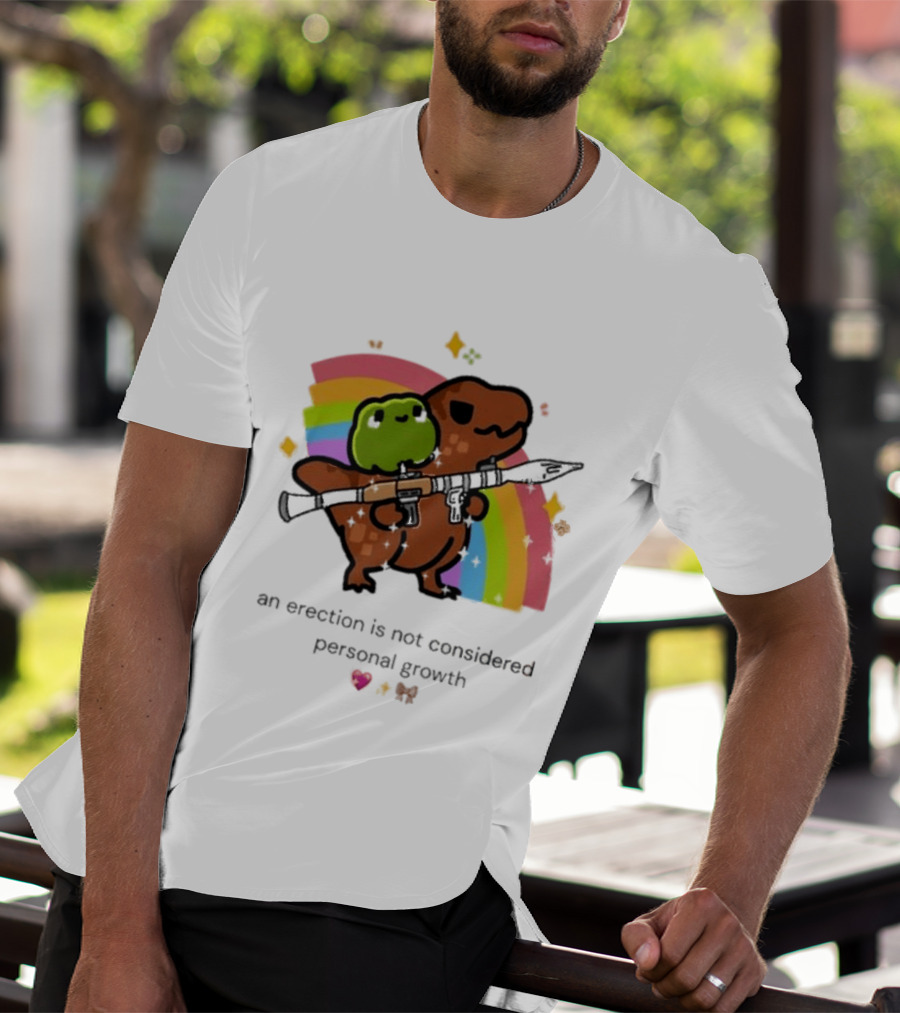 Original Rex Rocket An Erection Is Not Considered Personal Growth Rainbow Dinosaur Frog T-Shirt