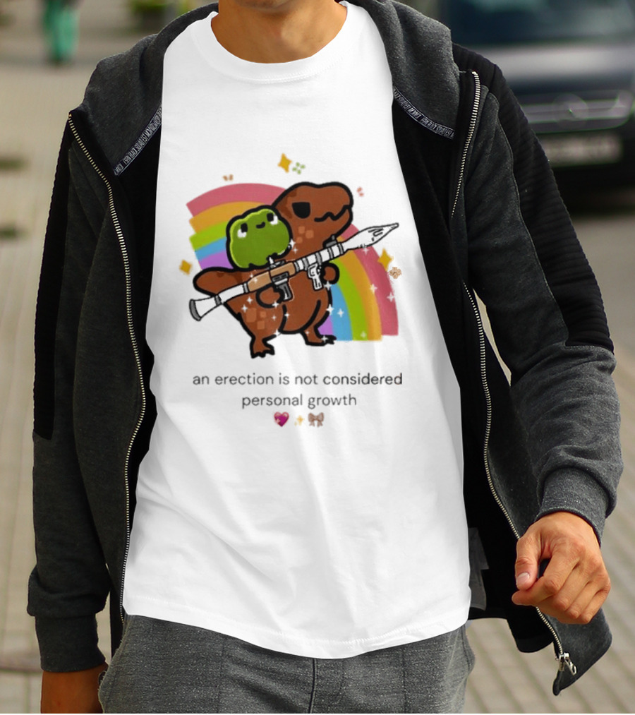 Original Rex Rocket An Erection Is Not Considered Personal Growth Rainbow Dinosaur Frog T-Shirt