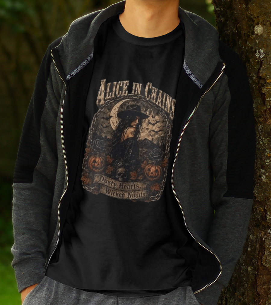 Alice In Chains Dusty Hearts Wicked Nights Gothic Witch Pumpkin Skulls Moon T-Shirt