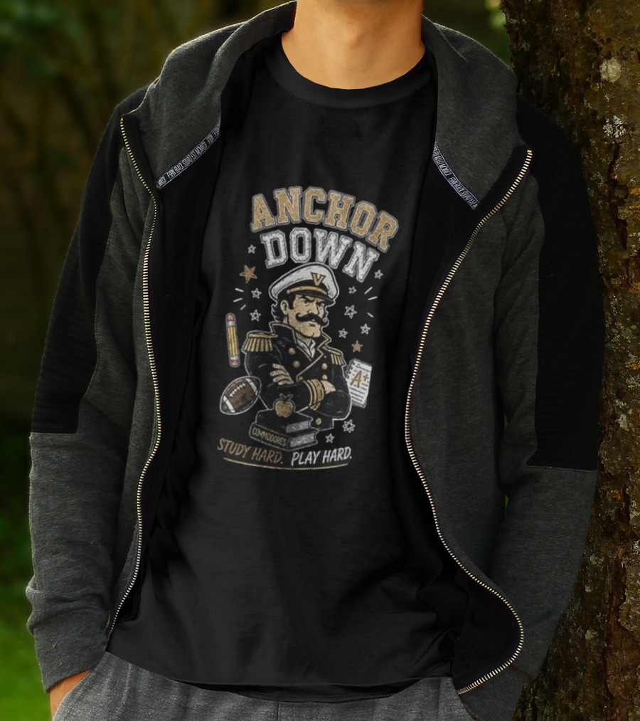 Vanderbilt Commodores Anchor Down Study Hard Play Hard Back To School T-Shirt