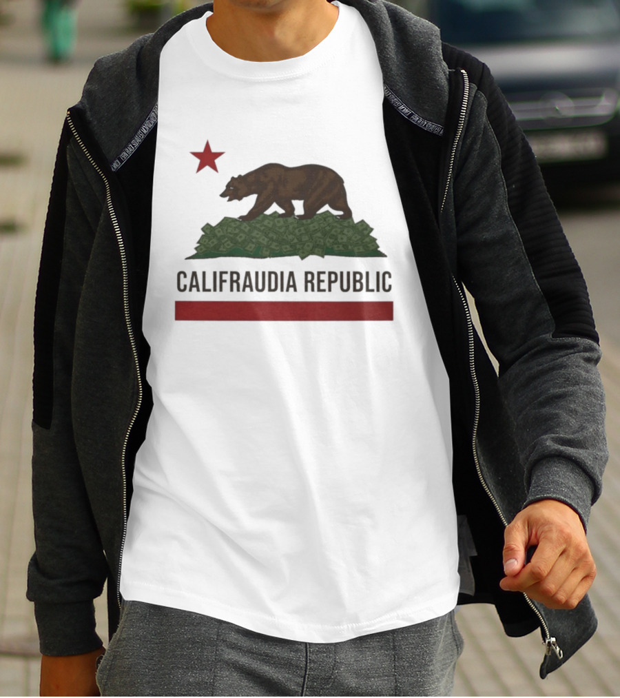 Califraudia Republic Bear Flag With Red Star T-Shirt