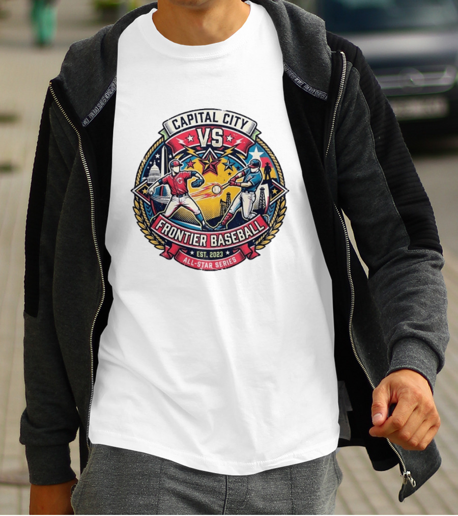 Capital City Vs Frontier Baseball All Star Series 2023 Vintage Emblem With Capitol And Frontier Iconography T-Shirt