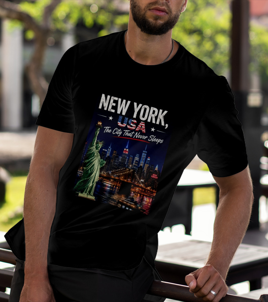 New York USA The City That Never Sleeps Statue Of Liberty Skyline T-Shirt