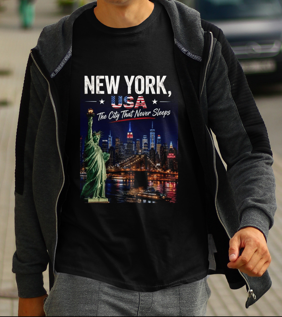 New York USA The City That Never Sleeps Statue Of Liberty Skyline T-Shirt