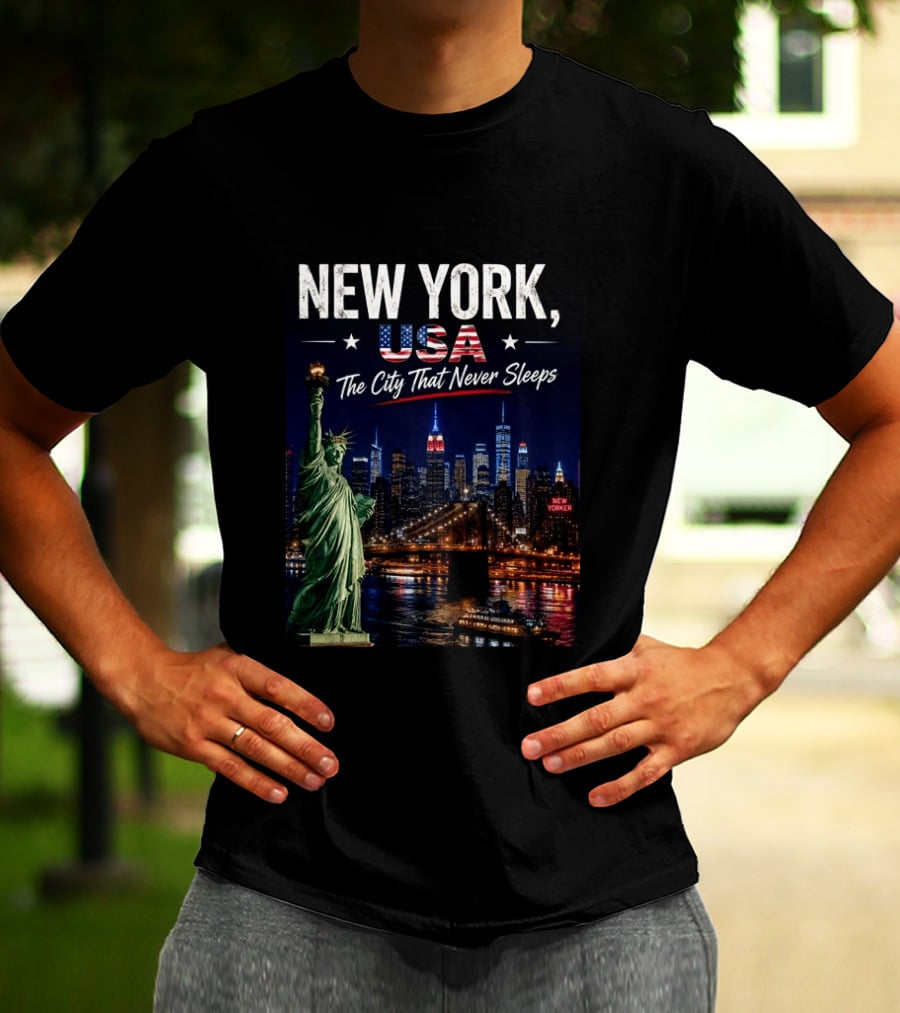 New York USA The City That Never Sleeps Statue Of Liberty Skyline T-Shirt