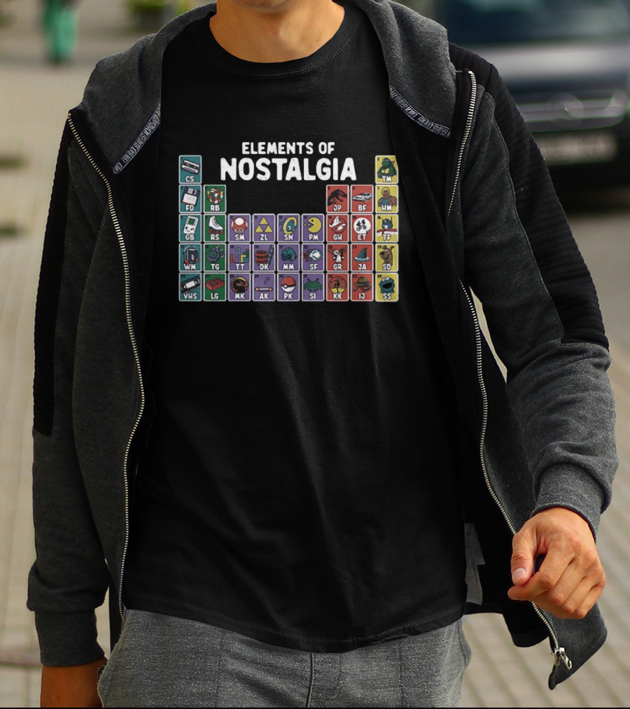Elements Of Nostalgia 80s 90s Pop Culture Cassette Tape Gaming Toy VHS T-Shirt