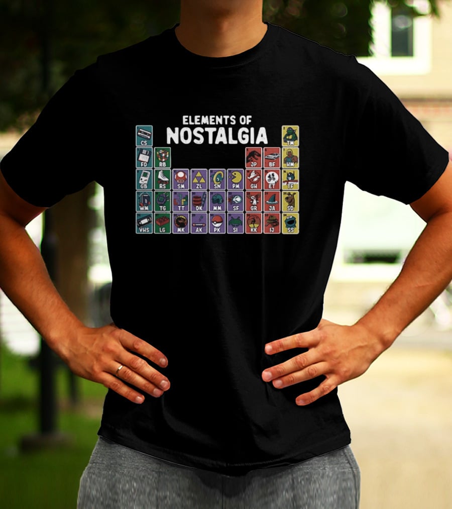 Elements Of Nostalgia 80s 90s Pop Culture Cassette Tape Gaming Toy VHS T-Shirt