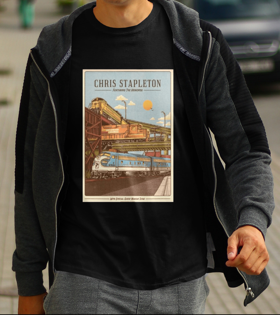 Chris Stapleton Featuring The Honchos Special Guest Maggie Rose Aug 19 2026 Allianz Amphitheater Riverfront Richmond Virginia Vintage Trains Scene T-Shirt