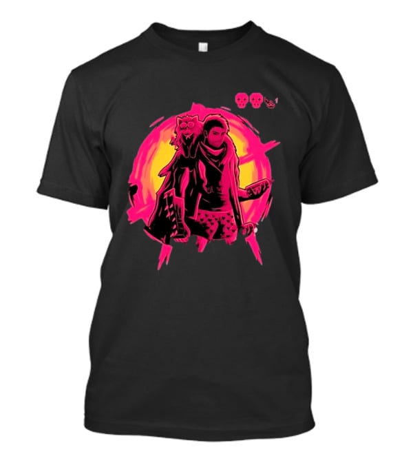 Post Apocalyptic Survivor Cat Companion Heart Boxers Pink Skull T-Shirt