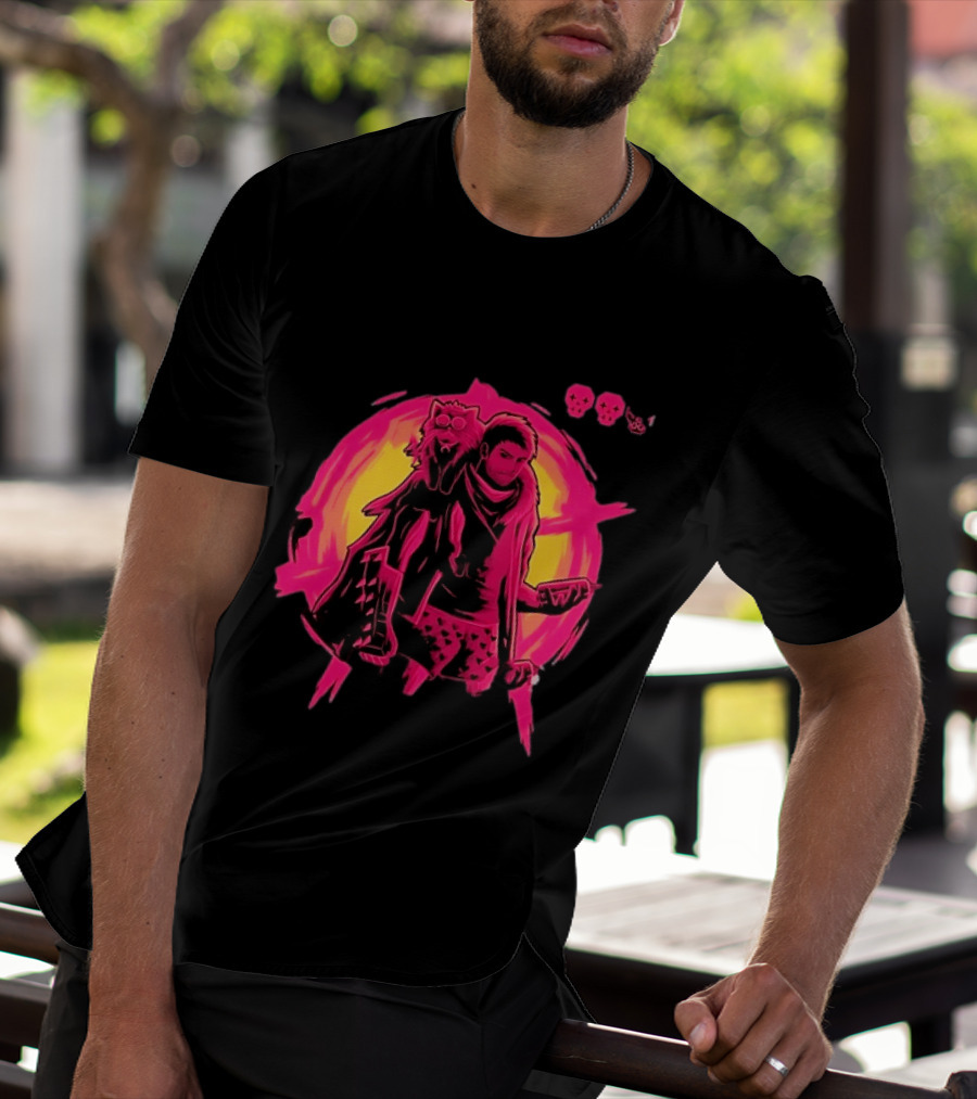 Post Apocalyptic Survivor Cat Companion Heart Boxers Pink Skull T-Shirt