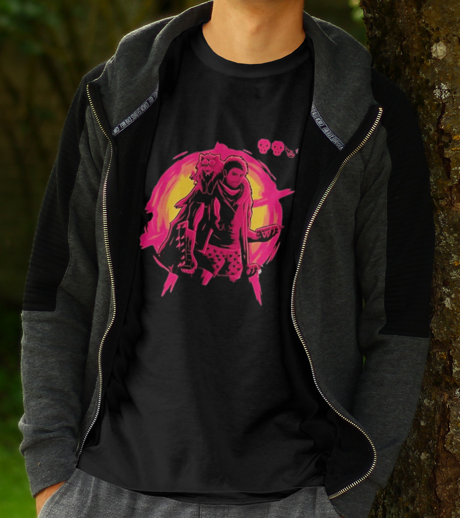 Post Apocalyptic Survivor Cat Companion Heart Boxers Pink Skull T-Shirt