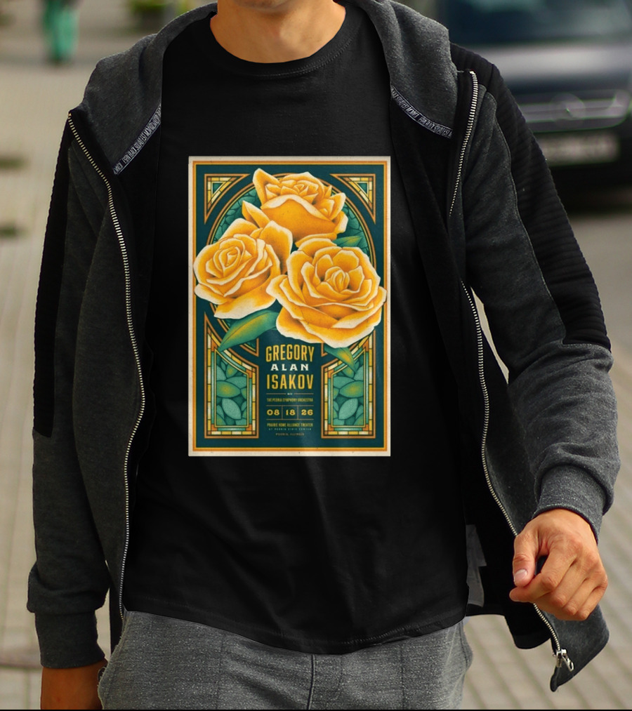 Gregory Alan Isakov August 18 2026 Peoria Illinois Prairie Home Alliance Theater With The Peoria Symphony Orchestra And Yellow Roses T-Shirt