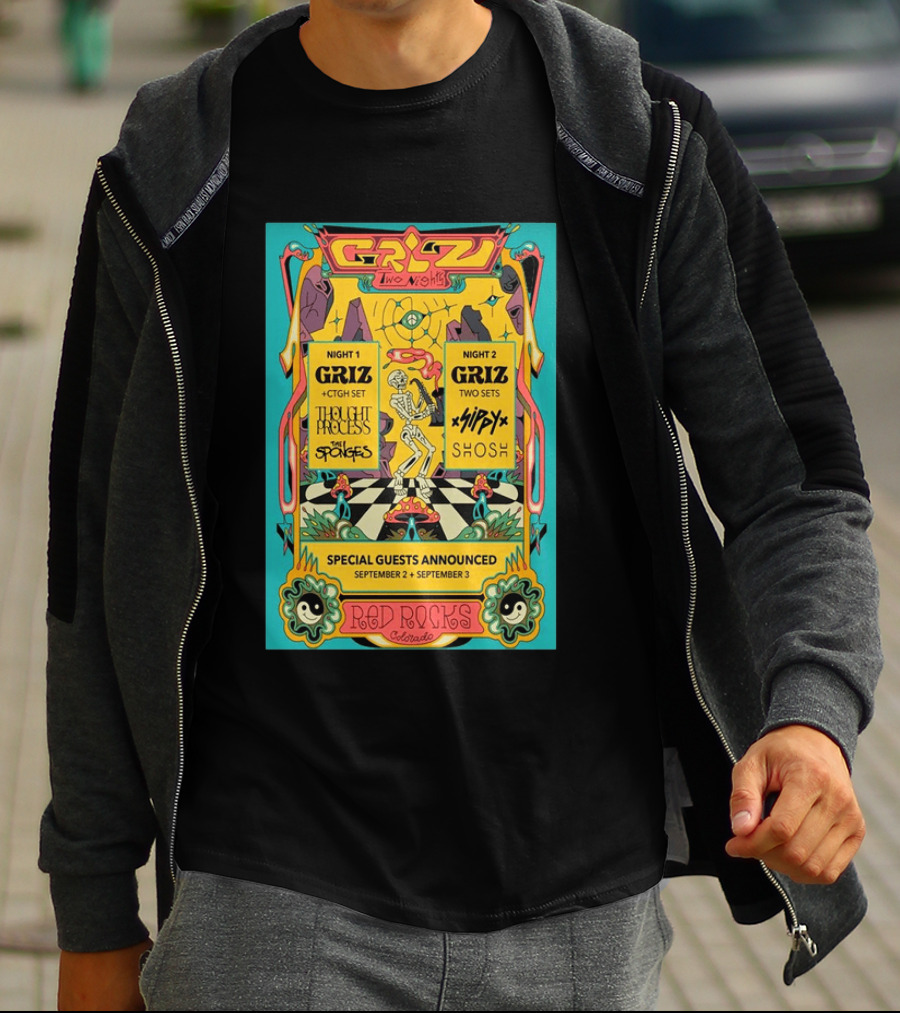 GRiZ Two Nights Red Rocks Amphitheatre Morrison CO Sep 2 3 2026 Special Guests The Sponges Muzzy Shosh T-Shirt