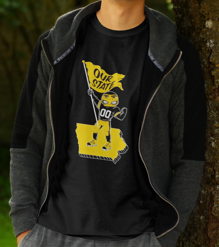 Herky The Hawk Flag Our State Iowa Map T-Shirt