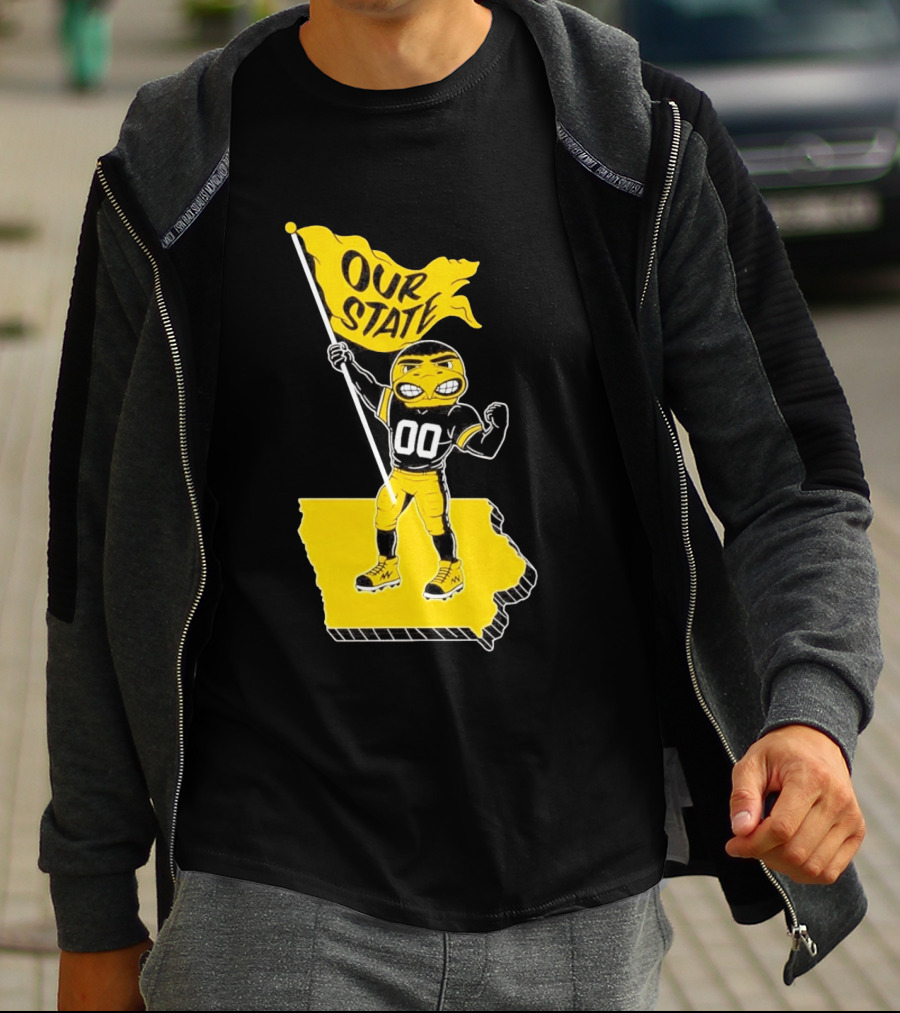 Herky The Hawk Flag Our State Iowa Map T-Shirt