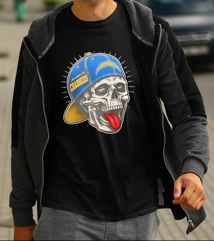 Los Angeles Chargers Skull Tongue Out Cap Football T-Shirt