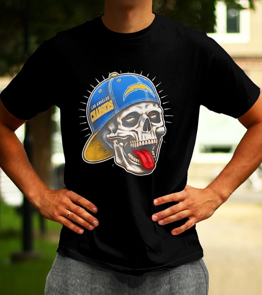 Los Angeles Chargers Skull Tongue Out Cap Football T-Shirt