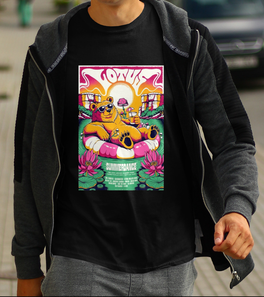 Lotus Summerdance 2026 Garrettsville OH Nelson Ledges Quarry Park Sep 4 6 With Bear Floating On Pool Relaxed Vibes T-Shirt