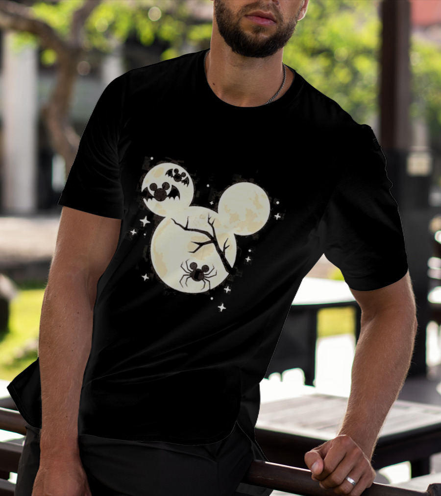Mickey Mouse Moon Head Halloween Bat Spider Disney T-Shirt