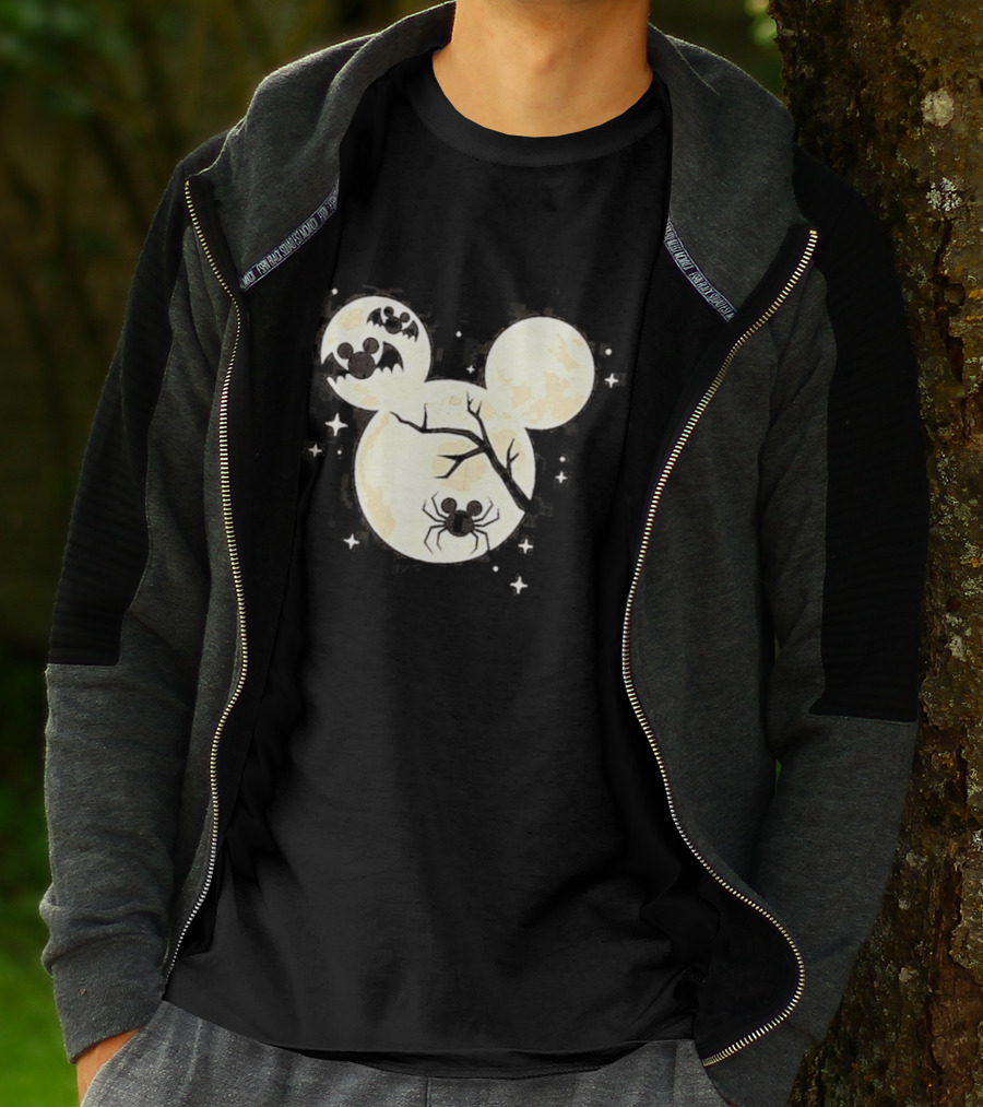 Mickey Mouse Moon Head Halloween Bat Spider Disney T-Shirt