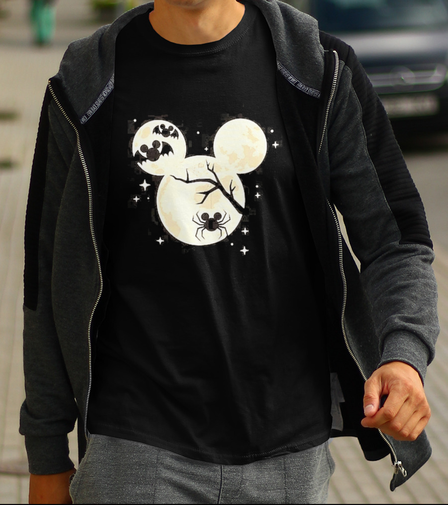 Mickey Mouse Moon Head Halloween Bat Spider Disney T-Shirt