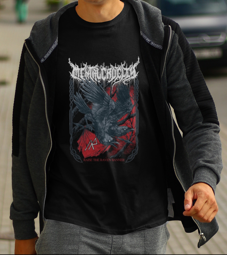 Indiemerchstore Mental Cruelty Raise The Raven Banner Norse Imagery Ravens T-Shirt
