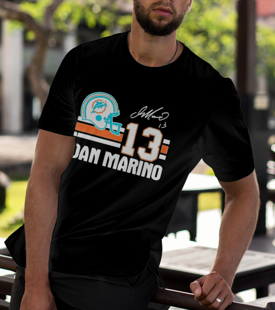 Miami Dolphins Dan Marino 13 Helmet Signature T-Shirt