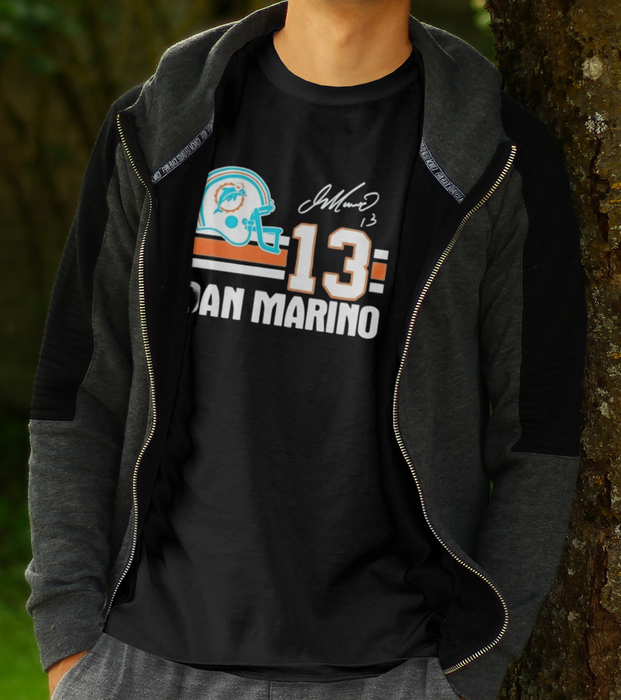Miami Dolphins Dan Marino 13 Helmet Signature T-Shirt
