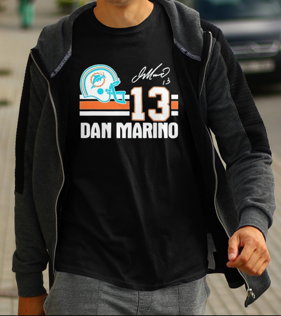 Miami Dolphins Dan Marino 13 Helmet Signature T-Shirt