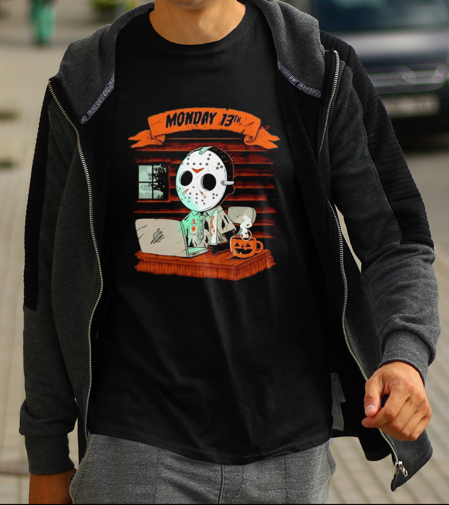 Jason Voorhees Monday 13th Office Work Halloween Horror Movie T-Shirt