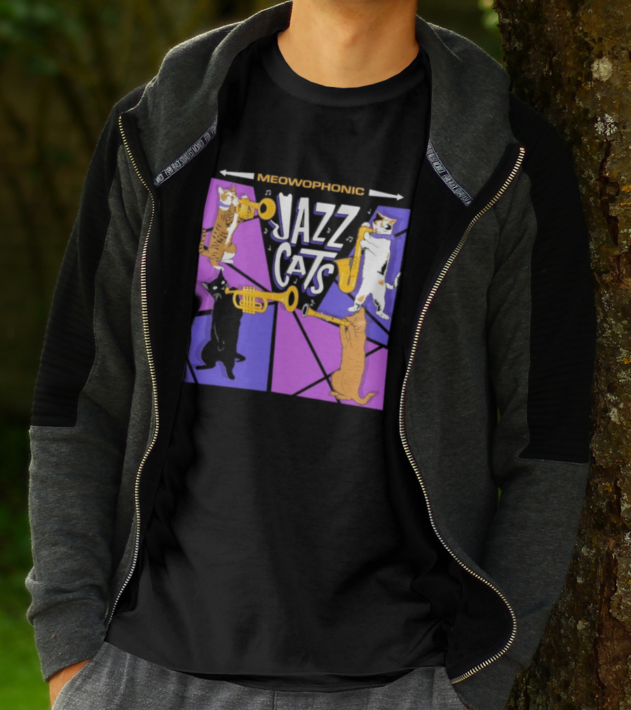 Meowophonic Jazz Cats Playing Trumpets And Saxophones T-Shirt